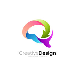 Brain logo with arrow design colorful, 3d style design, smart