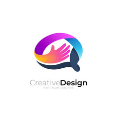 Hand care logo and brain design combination, 3d colorful icons