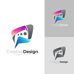 Chat logo template,square icon, 3d colorful design