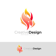 Abstract fire logo template, red color design, barbecue icons