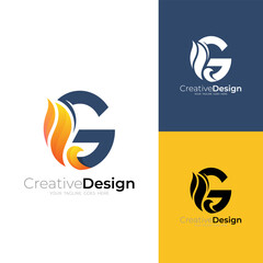 Bonfire logo with letter G design template, simple icons