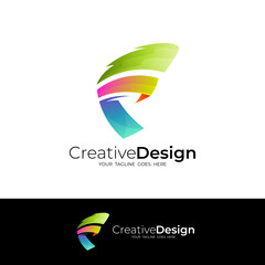 Letter F logo with 3d colorful design illustration, modern style
