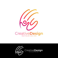 Hand care logo with social design community, line style