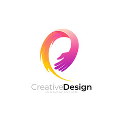 Hand logo with swoosh design social, hand care icons