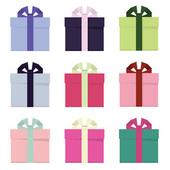 Set of Vector Christmas gift boxes  with ribbon bow isolated on a white background. modern holiday surprise box. Realistic vector icon for birthday or Christmas Party