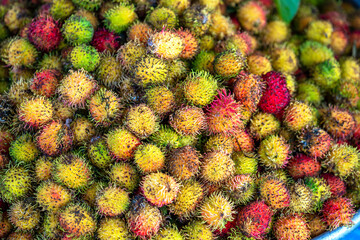 Thai rambutan varieties are sold at the fruit market. Sweet fruits are rich in nutrients and are good for health