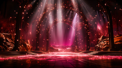 pinkgold light award stage with rays and sparks
