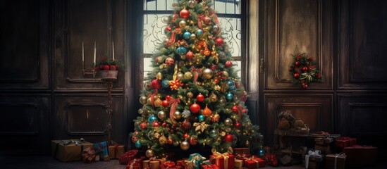 Fototapeta na wymiar Christmas tree adorned with decorations