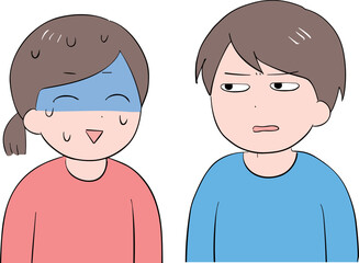 疑っている男性と焦っている女性