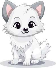Cute Little Arctic Fox Cartoon On White Background