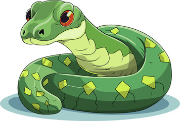 Cute Green Snake Cartoon On White Background