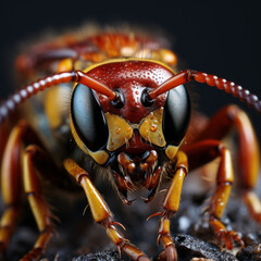  Incredible of hornet. Jaw. Red background.
