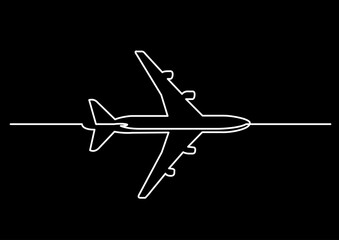 continuous line drawing vector illustration with FULLY EDITABLE STROKE of airplane transportation background
