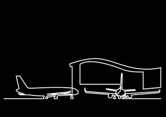 continuous line drawing vector illustration with FULLY EDITABLE STROKE of airplane transportation background