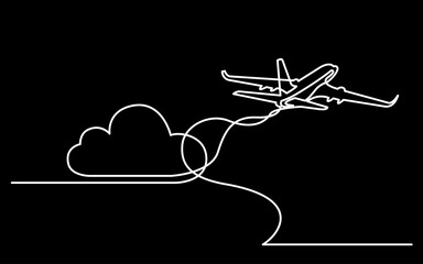 continuous line drawing vector illustration with FULLY EDITABLE STROKE of airplane transportation background