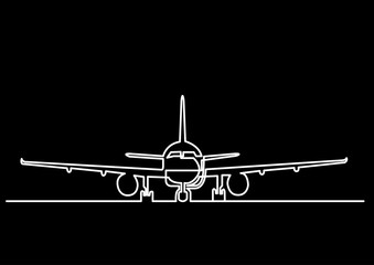 continuous line drawing vector illustration with FULLY EDITABLE STROKE of airplane transportation background