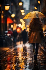 Woman walking in the rain Generative AI