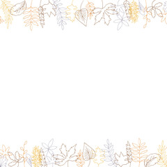 線画。秋の植物のベクターイラスト。秋の葉っぱと木の実イラスト。季節のカードデザイン。Line drawing. Autumn plants vector illustration. Autumn leaves and nuts illustration. Seasonal card design.