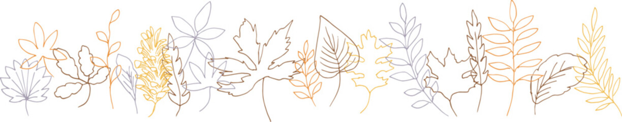 線画。秋の植物のベクターイラスト。秋の葉っぱと木の実イラスト。季節のカードデザイン。Line drawing. Autumn plants vector illustration. Autumn leaves and nuts illustration. Seasonal card design.