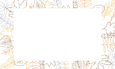 線画。秋の植物のベクターイラスト。秋の葉っぱと木の実イラスト。季節のカードデザイン。Line drawing. Autumn plants vector illustration. Autumn leaves and nuts illustration. Seasonal card design.