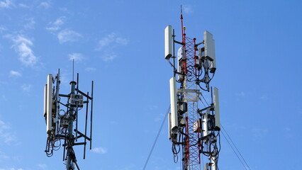 Telecommunication tower of 4G and 5G cellular. Macro Base Station. 5G radio network...
