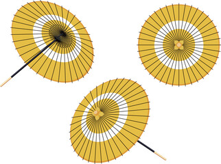 黄色い蛇の目傘のイラストセット