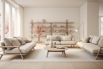 Cozy living room in a modern nordic designed home with plenty of natural light