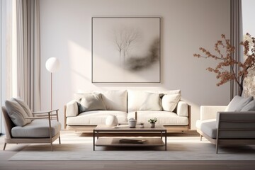 Cozy living room in a modern nordic designed home with plenty of natural light