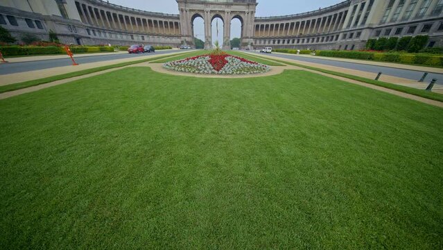 Parc Du Cinquantenaire In Brussels, Belgium - Wide, Dolly, Tilt Shot