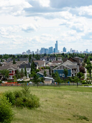 Fototapeta na wymiar Newly developed Griesbach village community Edmonton with Downtown in background