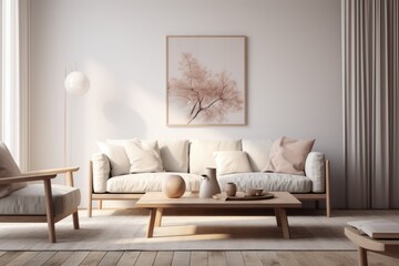 Fototapeta premium Cozy living room in a modern nordic designed home with plenty of natural light