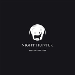 night hunter logo design icon, deer with moon logo, night deer logo design