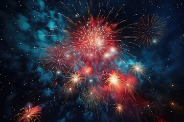 Fototapeta premium Abstract fireworks background. Generative AI