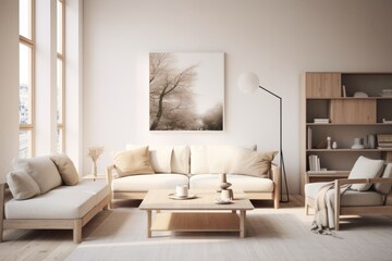 Cozy living room in a modern nordic designed home with plenty of natural light