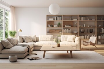 Cozy living room in a modern nordic designed home with plenty of natural light