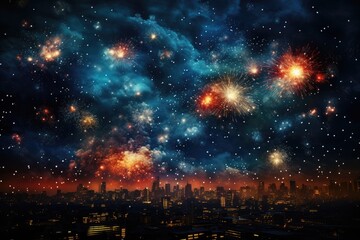 Fototapeta premium Abstract fireworks background. Generative AI