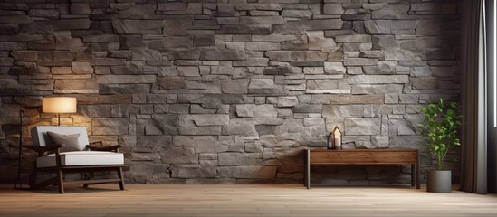 Stone wall interior design concept for empty lounge and bedroom, suitable for homes, offices, and hotels.
