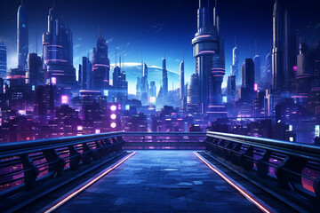 night scene of modern city with skyscrapers and reflection in water