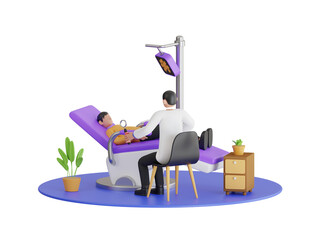 Doctor in uniform treating human teeth using medical equipment. 3d illustration of Dentist doctor examining patient