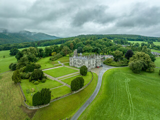 Aerial view of Narrow Water castle Elizabethan revival style mansion near the Northern Ireland -...
