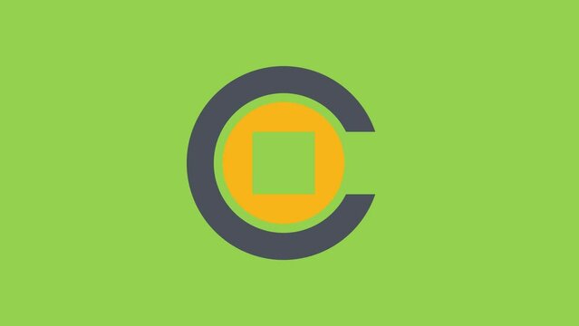 Letter c coin money logo animation on green screen background