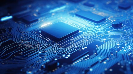 AI generated 3d close-up image of electronic circuit board futuristic computer digital technology concept