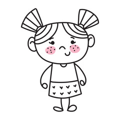 cute little girl with ponytails doodle icon