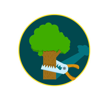 recommend clip art: tree trimmer symbol.saw and tree.cutting trees