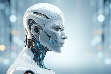 3d rendering of a female robot or cyborg with artificial intelligence