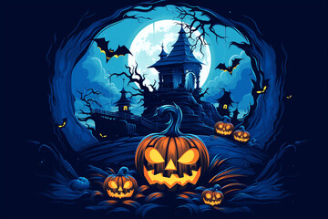 vector scary halloween blue background