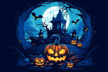 Fototapeta premium vector scary halloween blue background