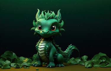 Young green dragon, mysterious creature from farytales and symbol of 2024 lunar year in Chinese calendar - obrazy, fototapety, plakaty