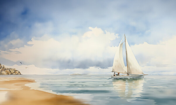 Watercolor painting of a sailboat