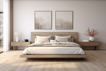 Interior of modern living room bed with white sofa and coffee table. 3d render